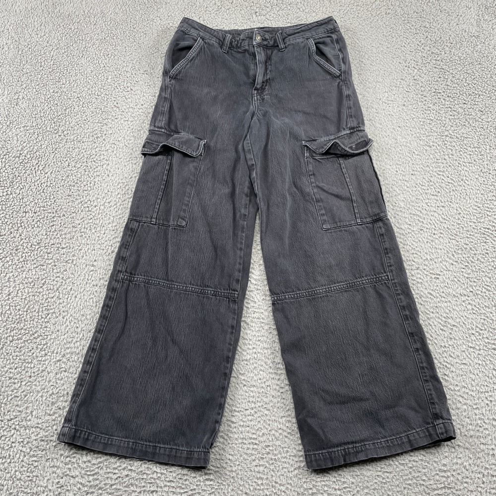 American Eagle Hi-Rise Baggy Wide Leg Jeans Womens 4 Black Cargo Denim
